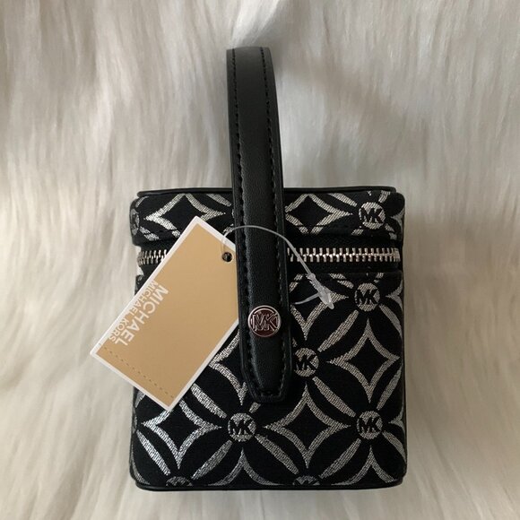 MICHAEL KORS Metallic Floral Extra Small Box Bag in Black/Silver - Picture 2 of 4